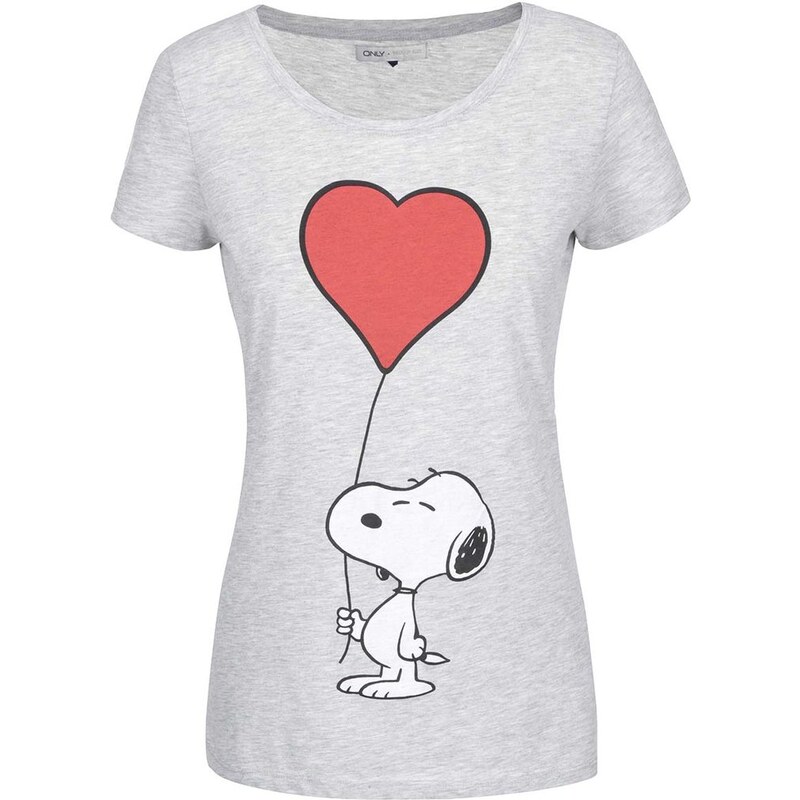 Šedé tričko s potiskem ONLY Snoopy