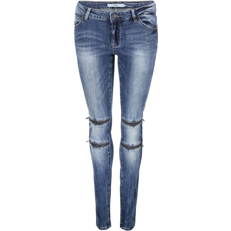 Modré slim džíny s ozdobnými zipy Vero Moda Five