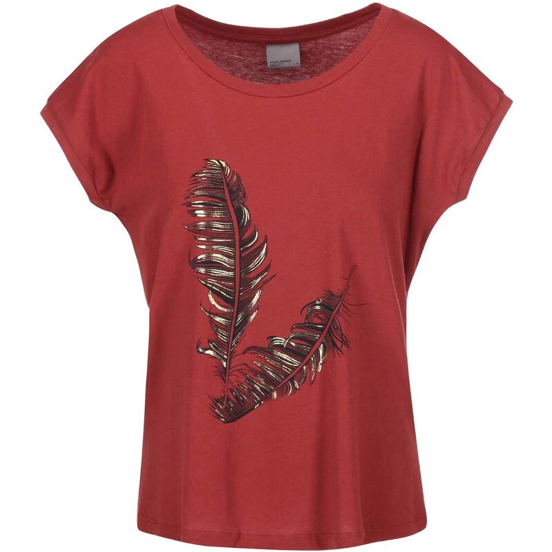 Červené tričko s pírky Vero Moda Feather