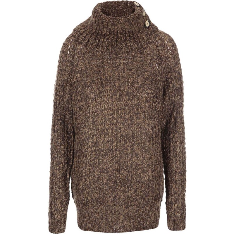Tmavě hnědý volnější pletený svetr s rolákem Vero Moda Dawn