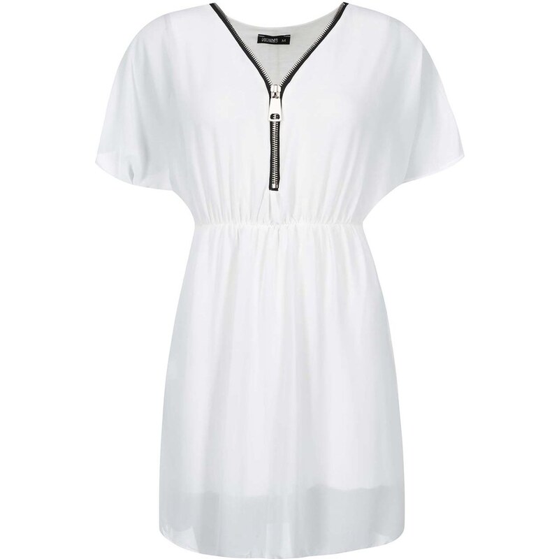 Bílé šaty se zipem ve stříbrné barvě Haily´s Nola
