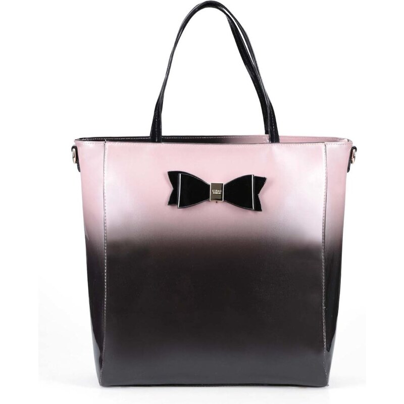 Růžovo-černá lesklá kabelka s mašlí LYDC