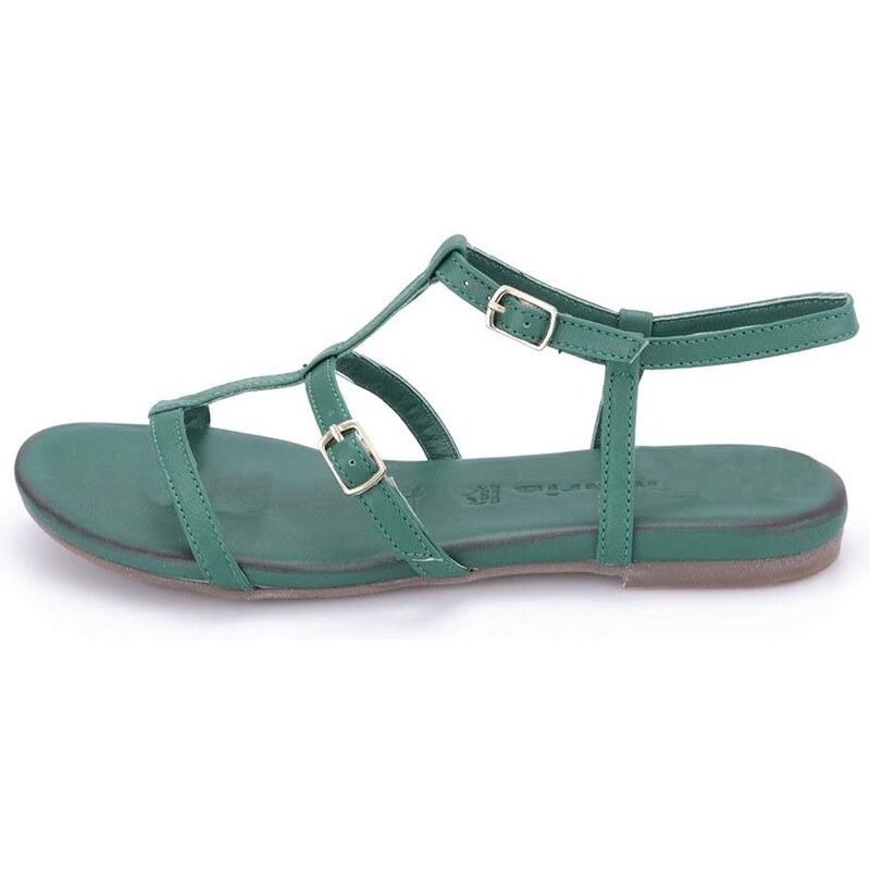 Zelené kožené páskové sandálky Tamaris