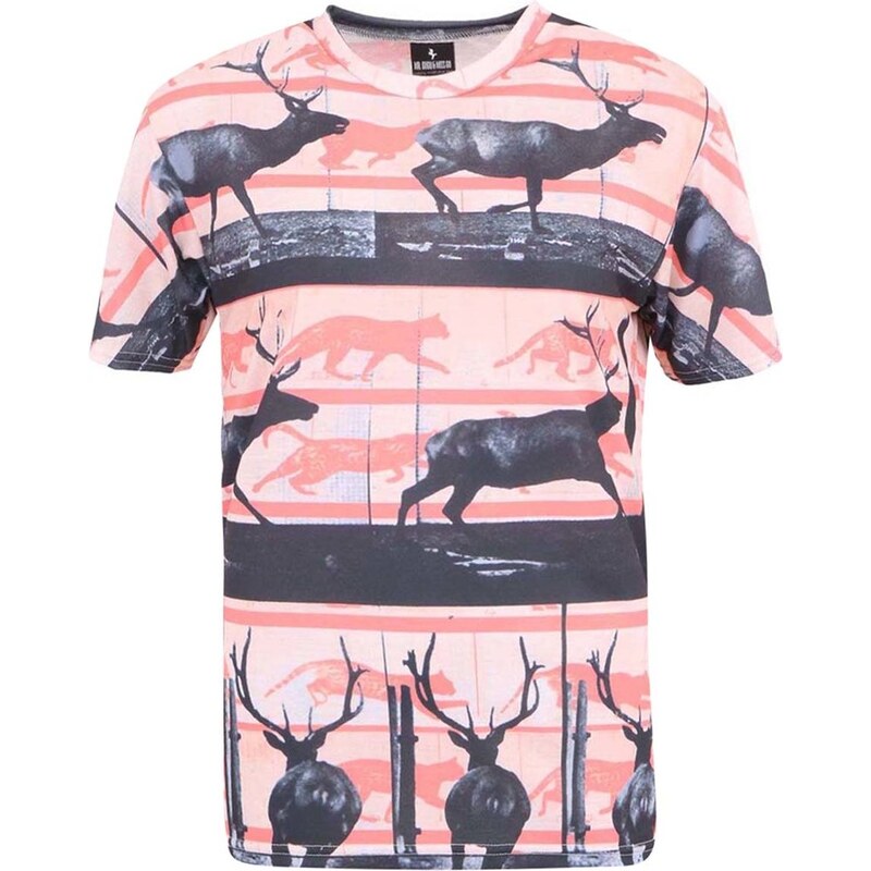 Černo-korálové unisex triko s jeleny a pumami Mr. Gugu & Miss Go
