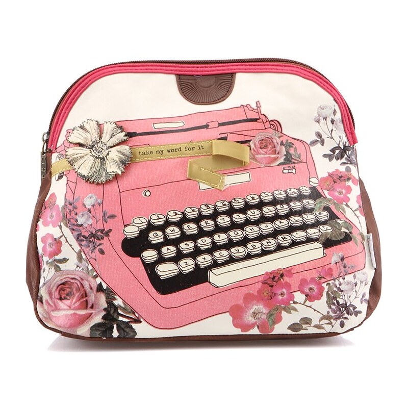 Bílo-růžová toaletní taška "psací stroj" Disaster Type Write