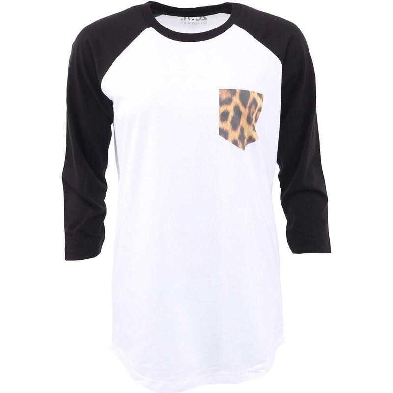 Černo-bílé dlouhé unisex triko ZOOT Originál Pocket Leopardí