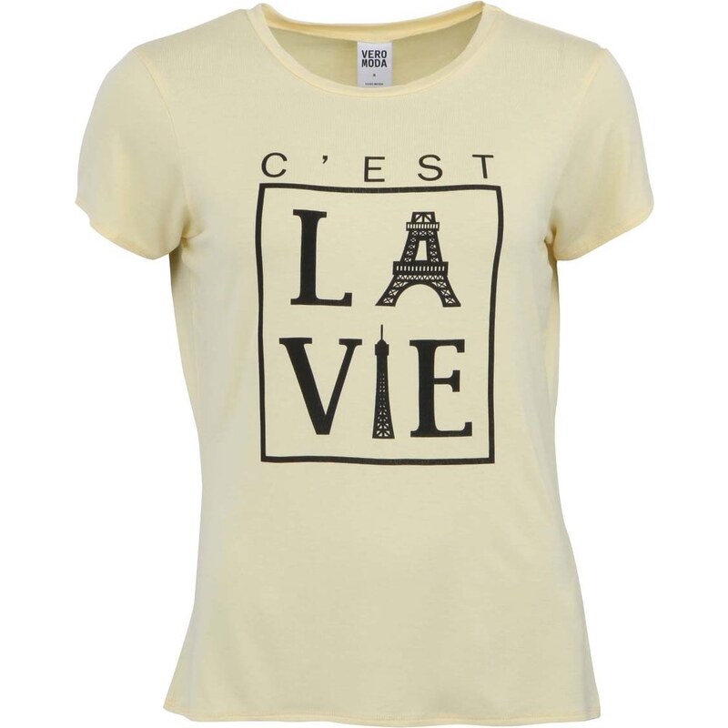 Žluté triko s nápisem Vero Moda La Vie