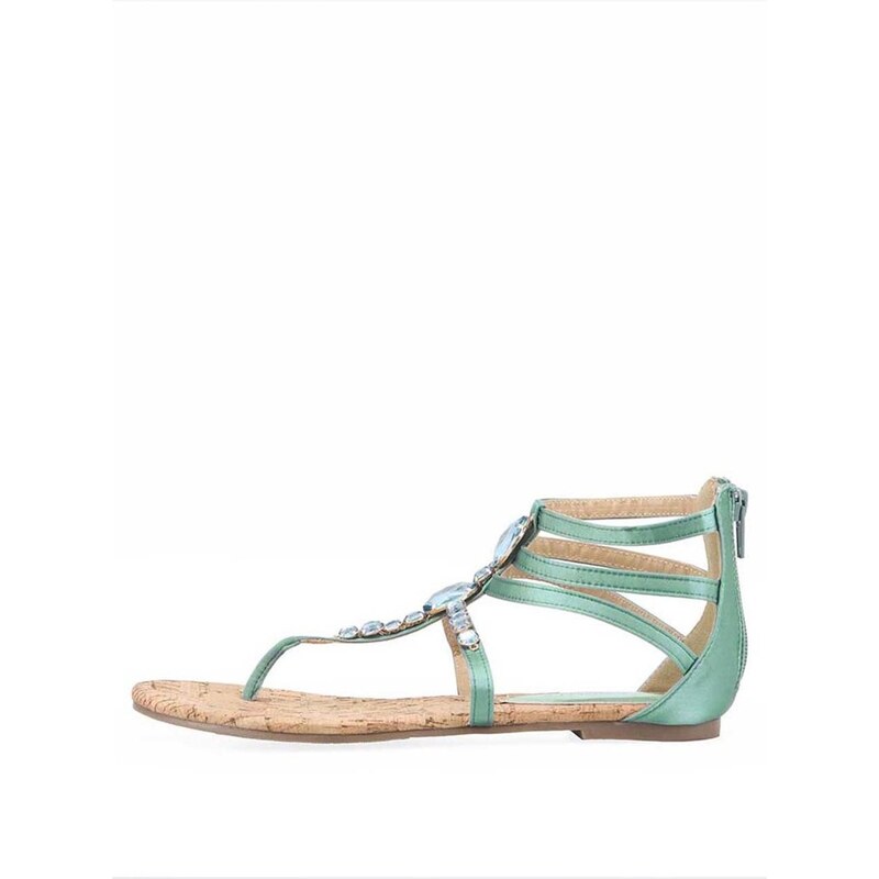 Zeleno-modré páskové sandály s kamínky Victoria Delef