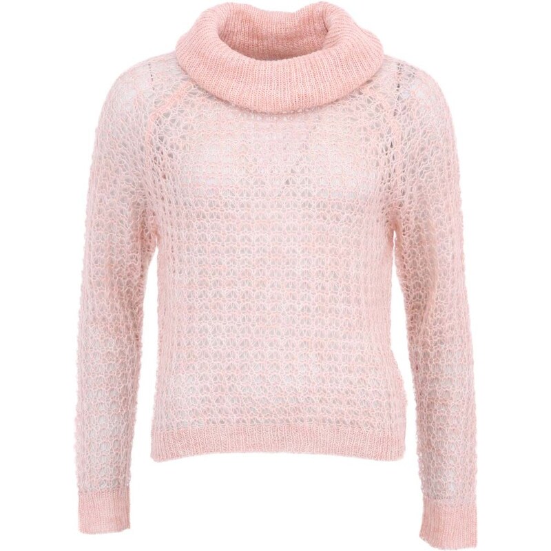 Meruňkově růžový kratší svetr s rolákem Vero Moda Million