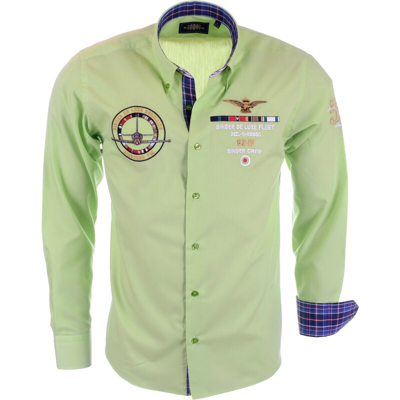 Pánská zelená košile BINDER DE LUXE s výšivkami - vel. L