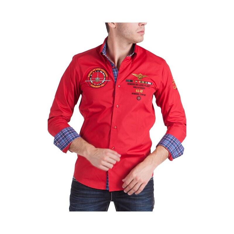 Pánská červená košile BINDER DE LUXE s výšivkami - vel. S