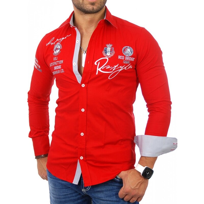 Pánská červená slim fit košile REDBRIDGE