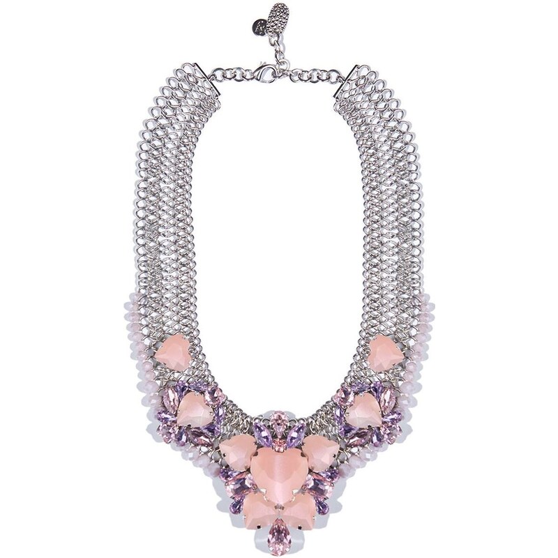 Dámský kovový náhrdelník Q2 s růžovými krystaly - vel. UNI