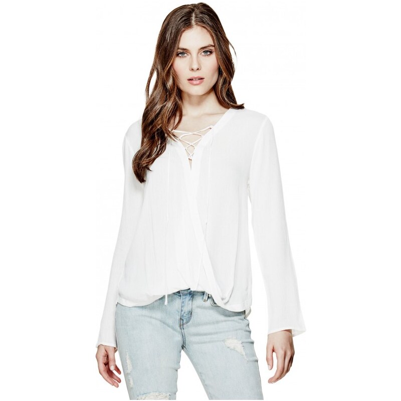 GUESS GUESS Yurella Lace-Up Top - true white