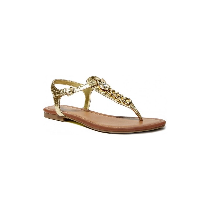 GUESS Sian T-Strap Sandals - gold multi leather