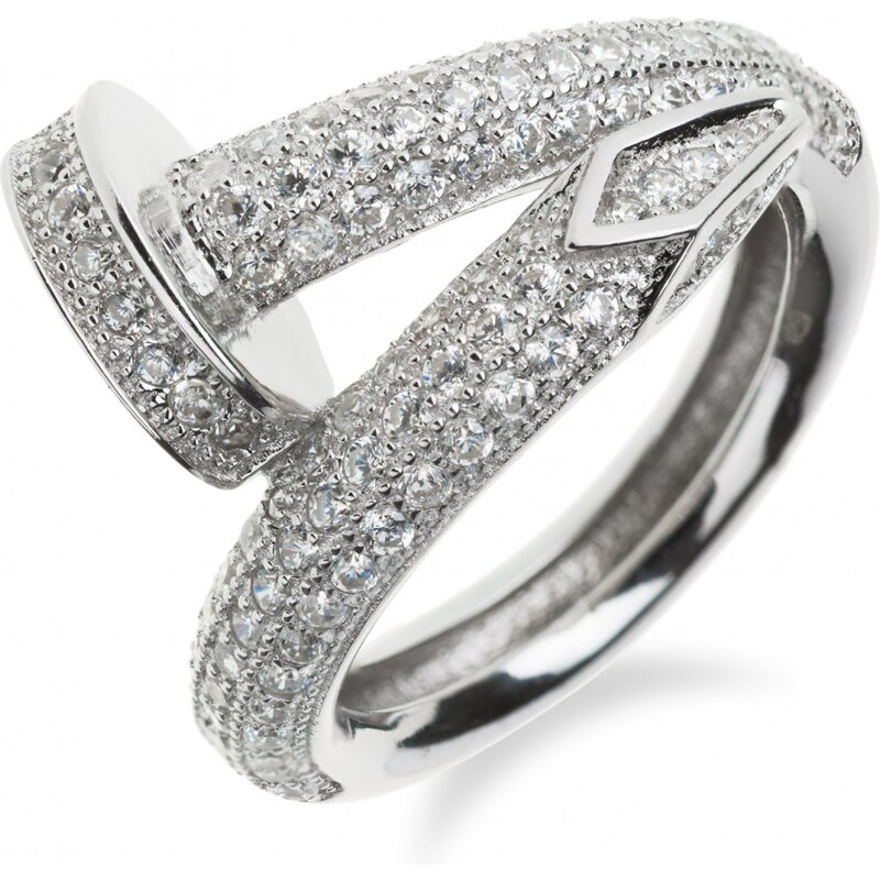 Meucci Luxusní stříbrný prsten hřebík se zirkony