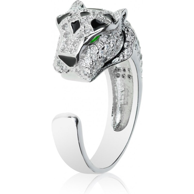 Meucci Luxusní stříbrný prsten tygr se smaragdy a zirkony