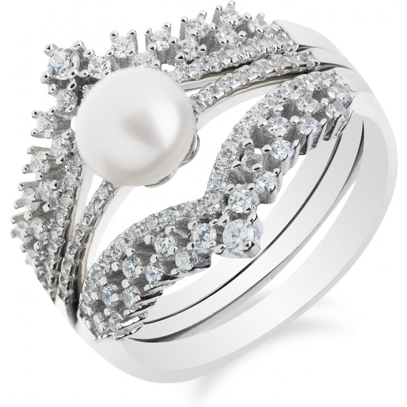 Meucci Stříbrný skládací prsten s perlou a zirkony