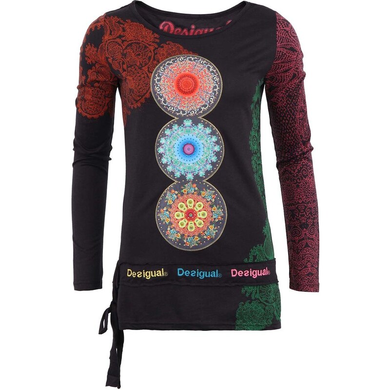 Šedé dámské tričko s barevnými ornamenty Desigual Lena