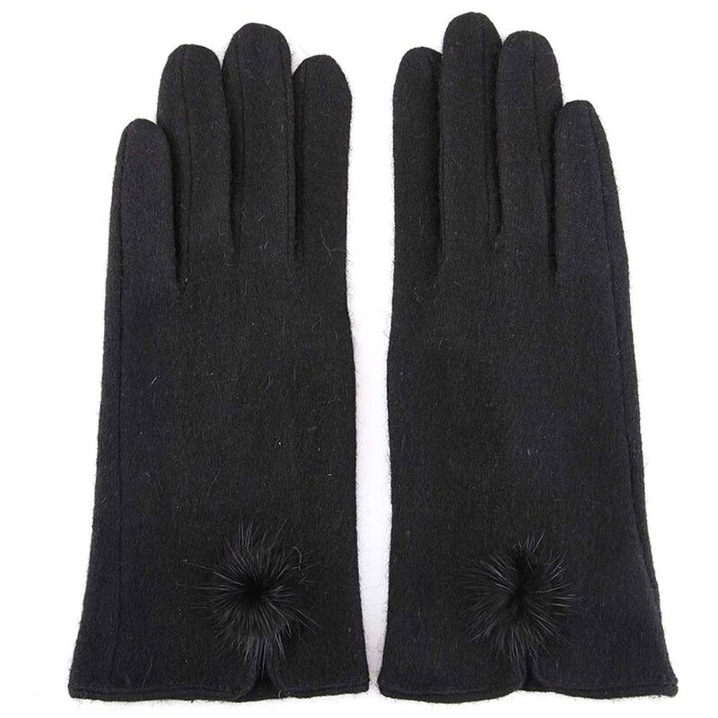 Černé vlněné rukavice s bambulí INVUU London