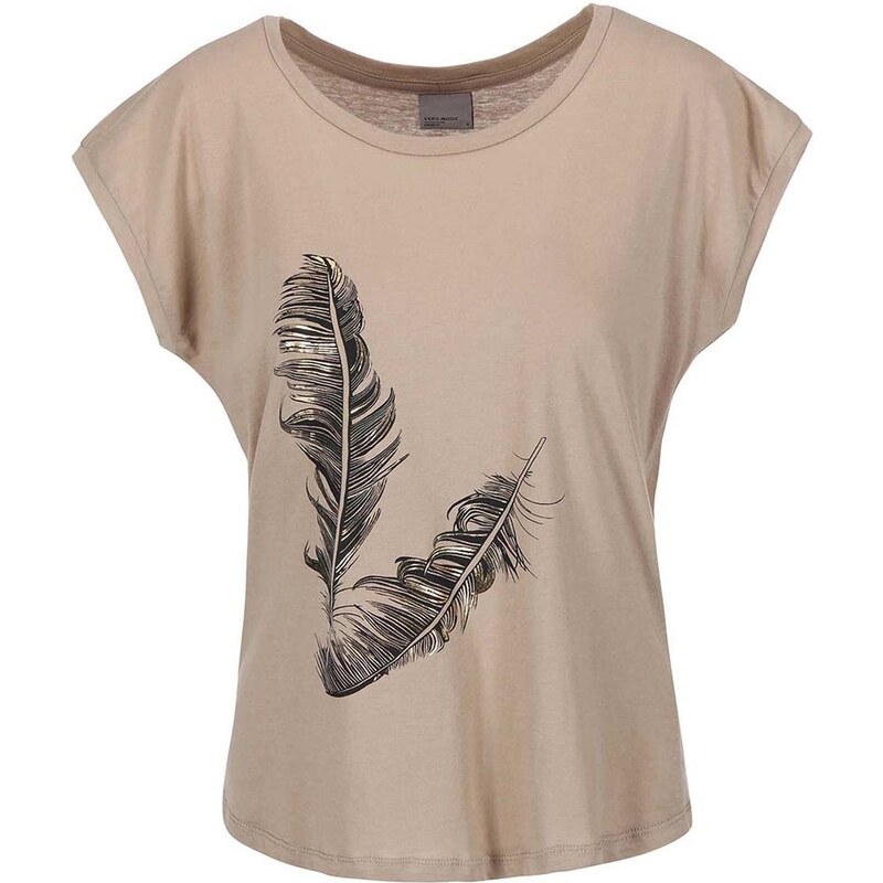 Béžové tričko s pírky Vero Moda Feather
