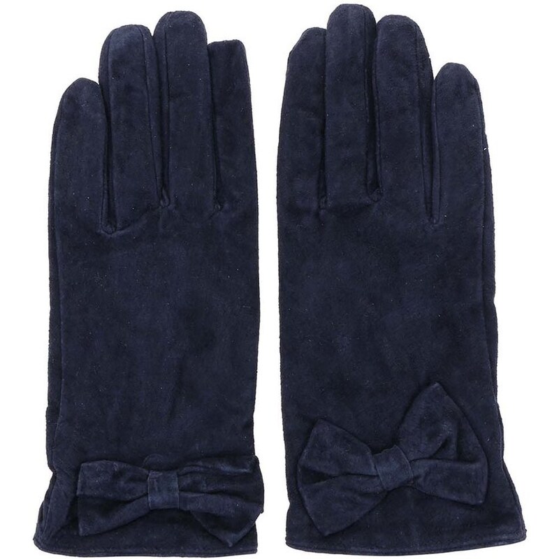 Tmavě modré kožené rukavice s mašličkou Pieces Comet