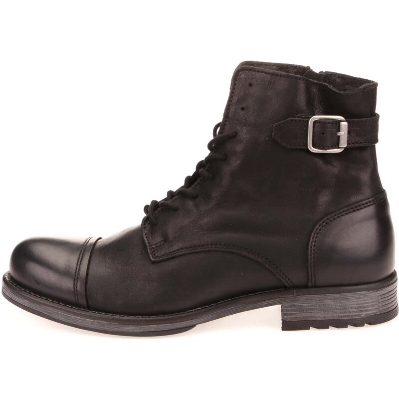 Černé kožené kotníkové boty s přezkou Jack & Jones Siti