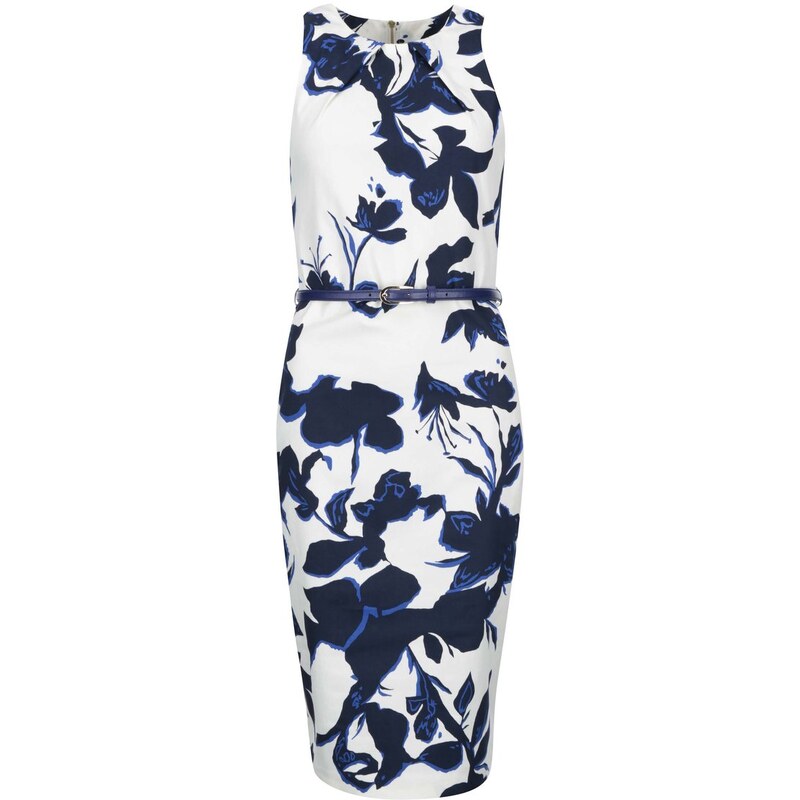 Bílé pouzdrové šaty s modrými květy Closet