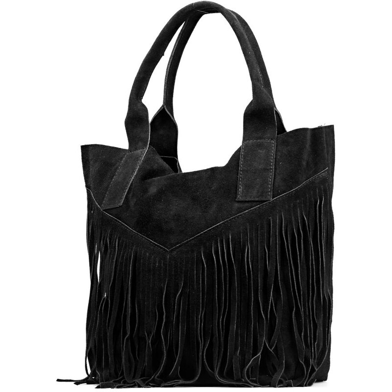 Kožená kabelka s třásněmi Bora černá