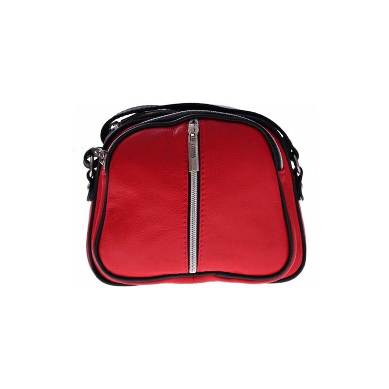 Kožené kabelky listonošky Genuine Leather 3 přihrádky červená