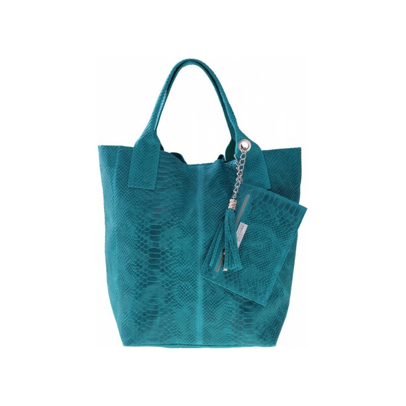 Genuine Leather Shopperbag kožená kabelka vzory 3D tyrkysová