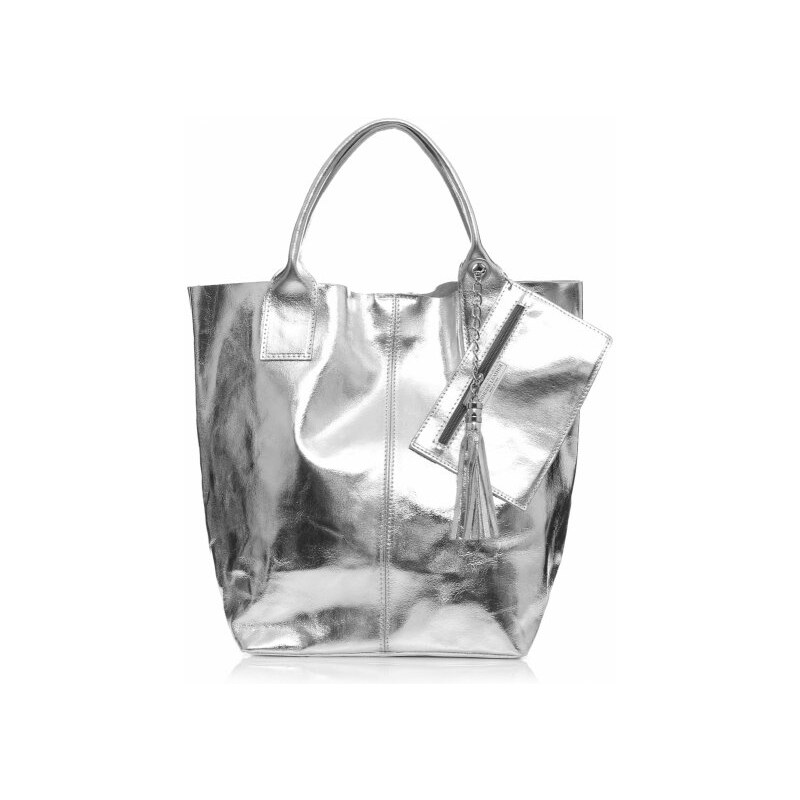 Genuine Leather Kožené kabelky Shopper bag Lakované stříbrná