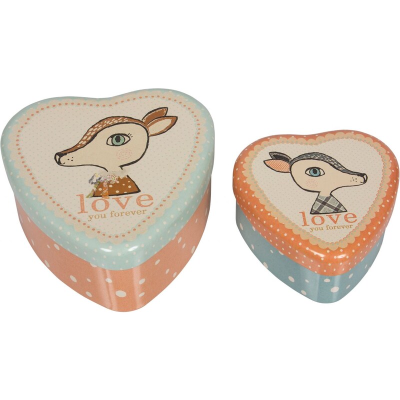 Maileg Plechové krabičky ve tvaru srdce Bambi - set 2 ks