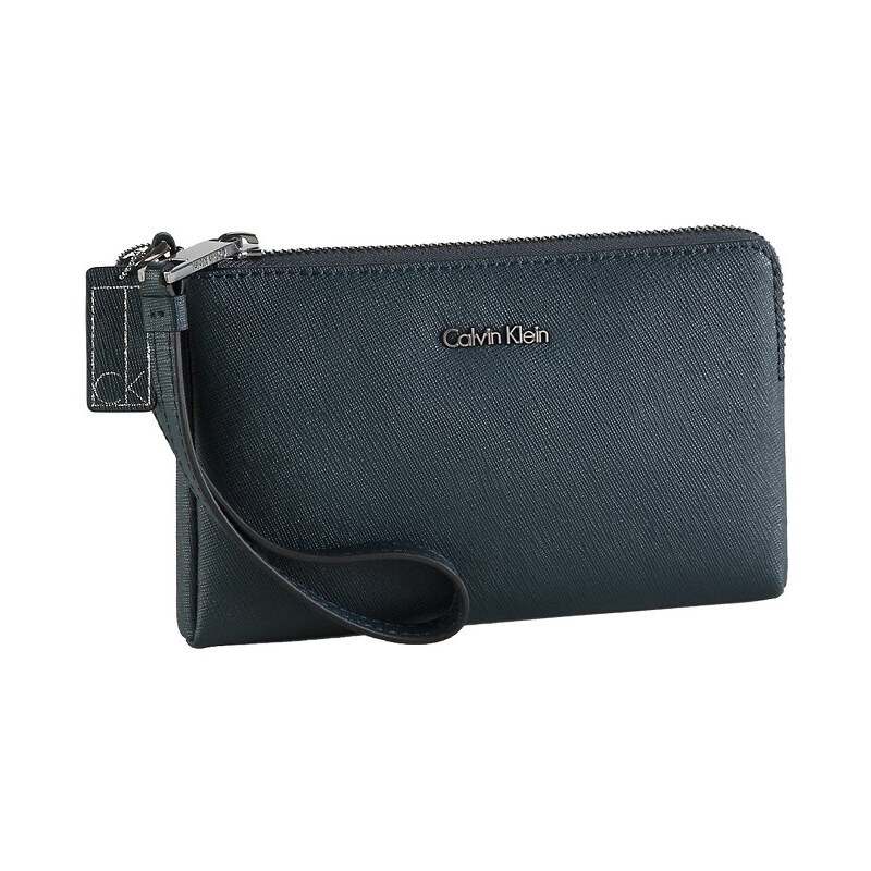 Calvin Klein Elegantní kožená peněženka Galey Saffiano Leather Wristlet tmavě modrá