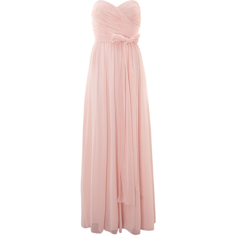 LA FEMME Růžové šifónové šaty v pase s mašlí