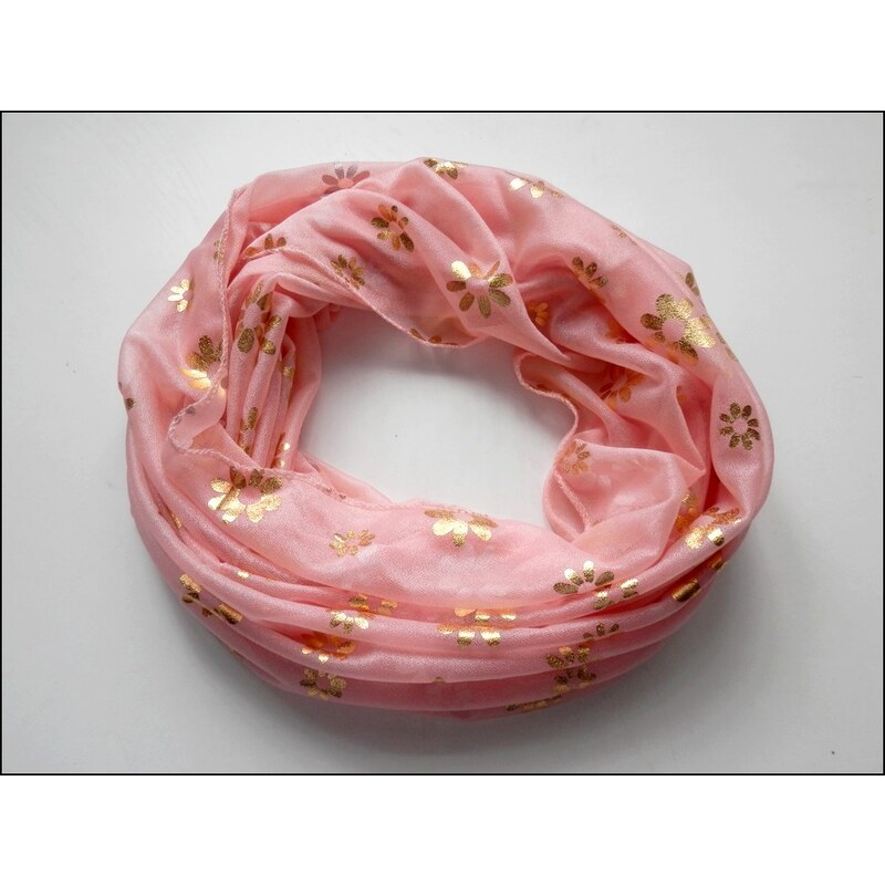 Kruhový růžový šátek s květy