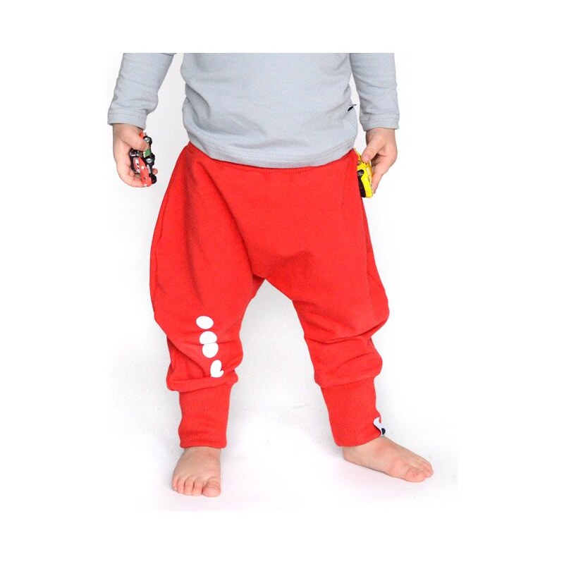 Lamama Dětské bavlněné kalhoty s reflexním potiskem - červené