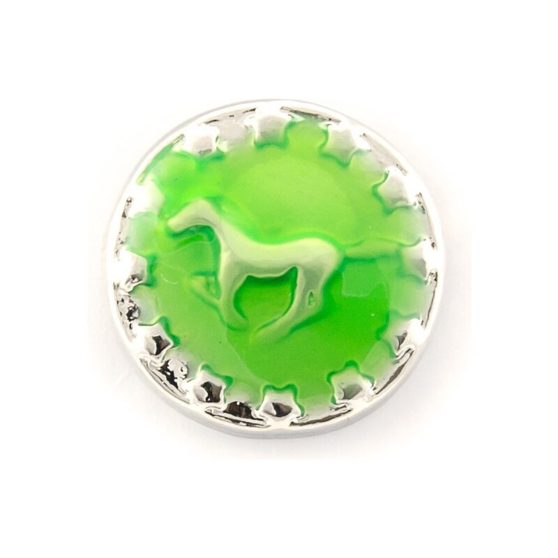 JewelsHall Knoflík Cvak - kůň - zelený - 1,2 cm