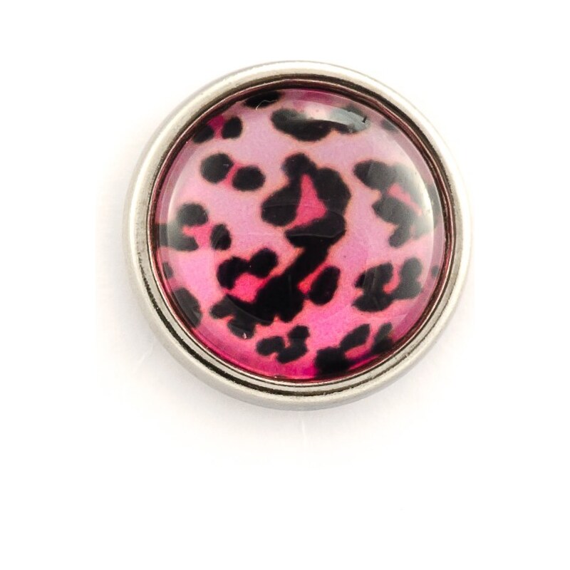 JewelsHall Knoflík Cvak - kabošon - leopardí vzor růžový - 1,2 cm