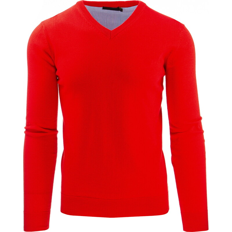 Pánský lehký svetr s ,,véčkovým" výstřihem - červená Velikost: S