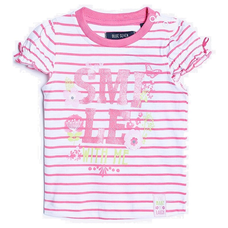 Blue Seven Dívčí pruhované tričko s potiskem - růžové