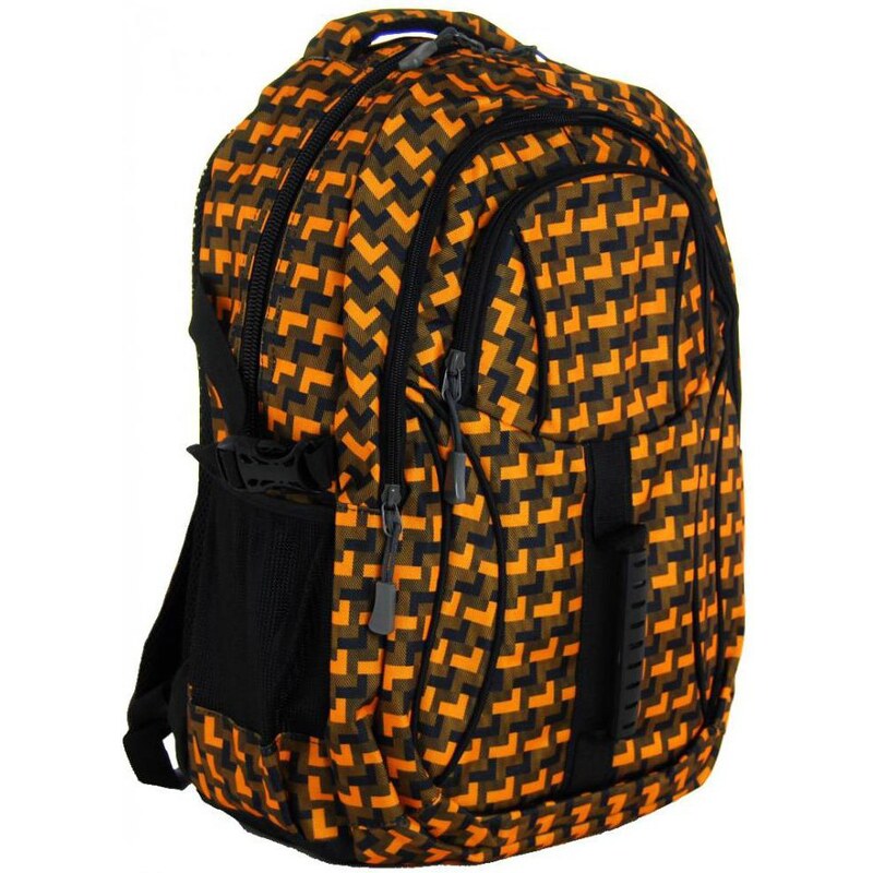 New Berry Batohy Dětské Károvaný batoh do školy L615-A oranžovo-černý New Berry