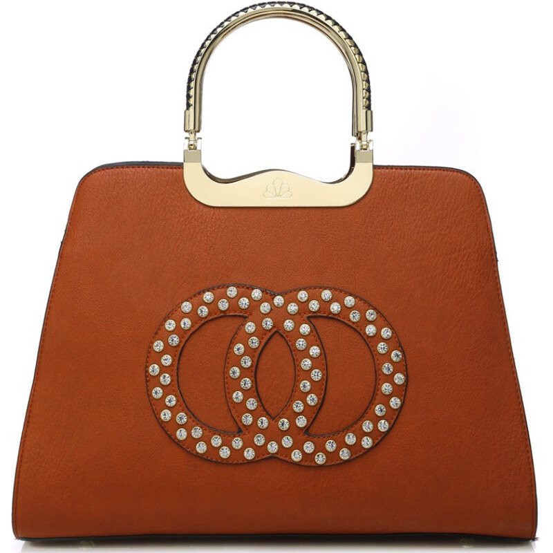 Moda Handbag Módní hnědá kabelka s ozdobnými kruhy K2628