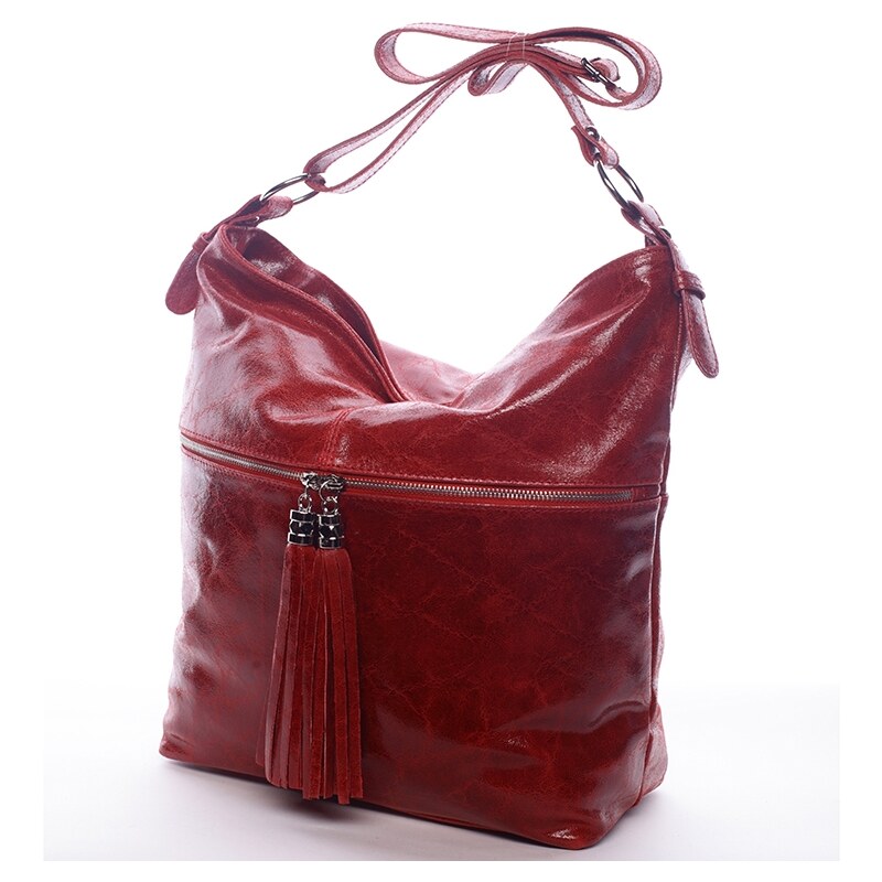 Delami Vera Pelle Luxusní kožená kabelka přes rameno Delia červená