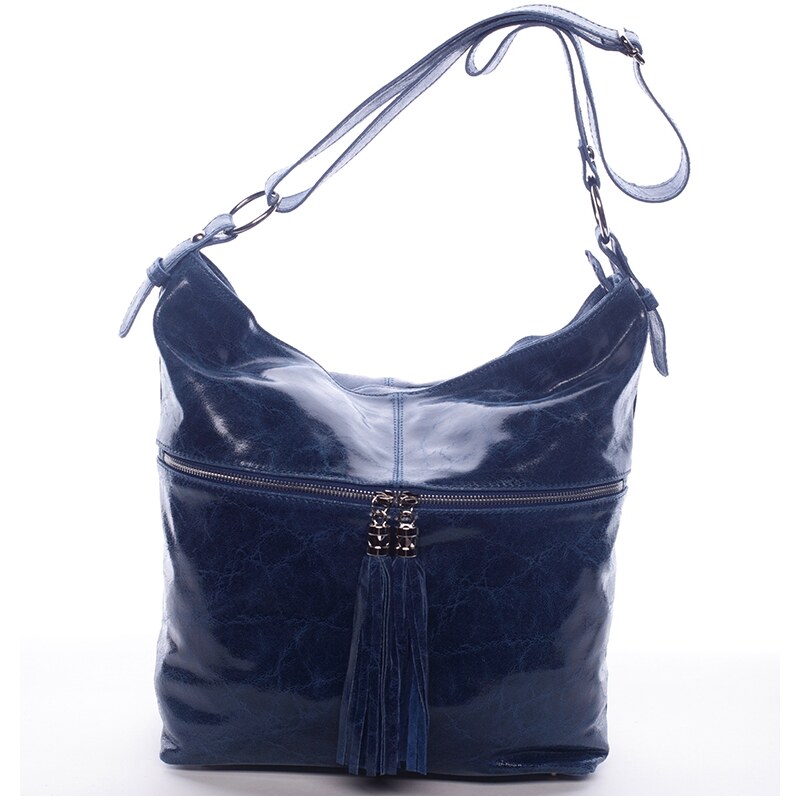 Delami Vera Pelle Luxusní kožená kabelka přes rameno Delia modrá