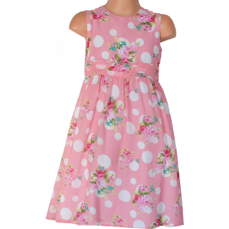 Topo Dívčí květované šaty s puntíky - růžové