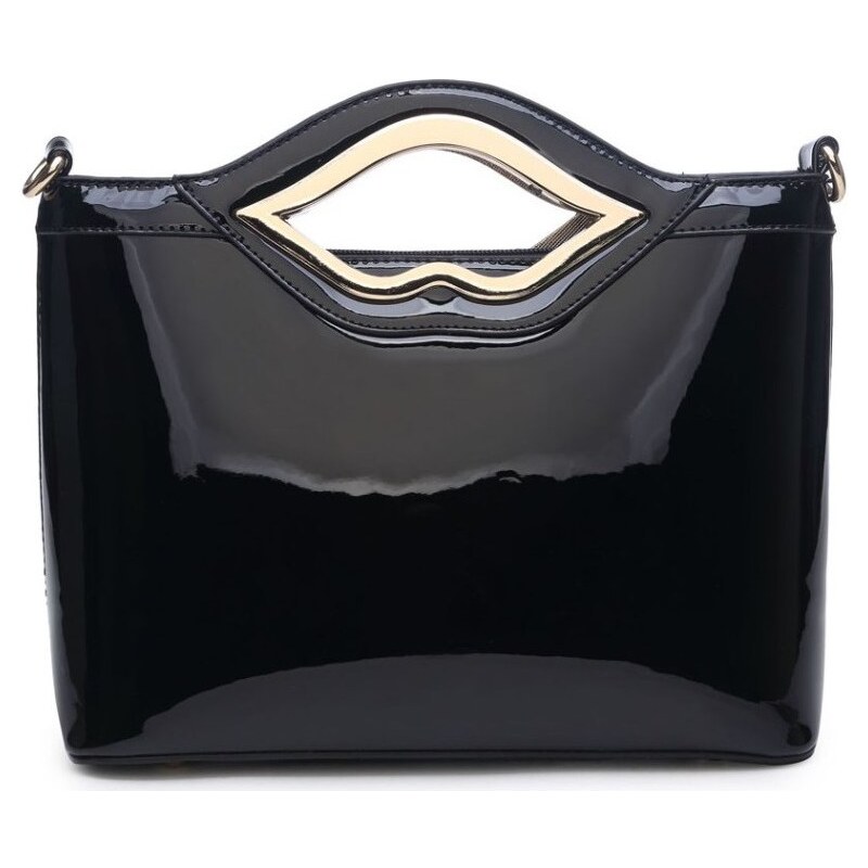 Moda Handbag Kabelky Černá lakovaná kabelka do ruky A34206 Moda Handbag
