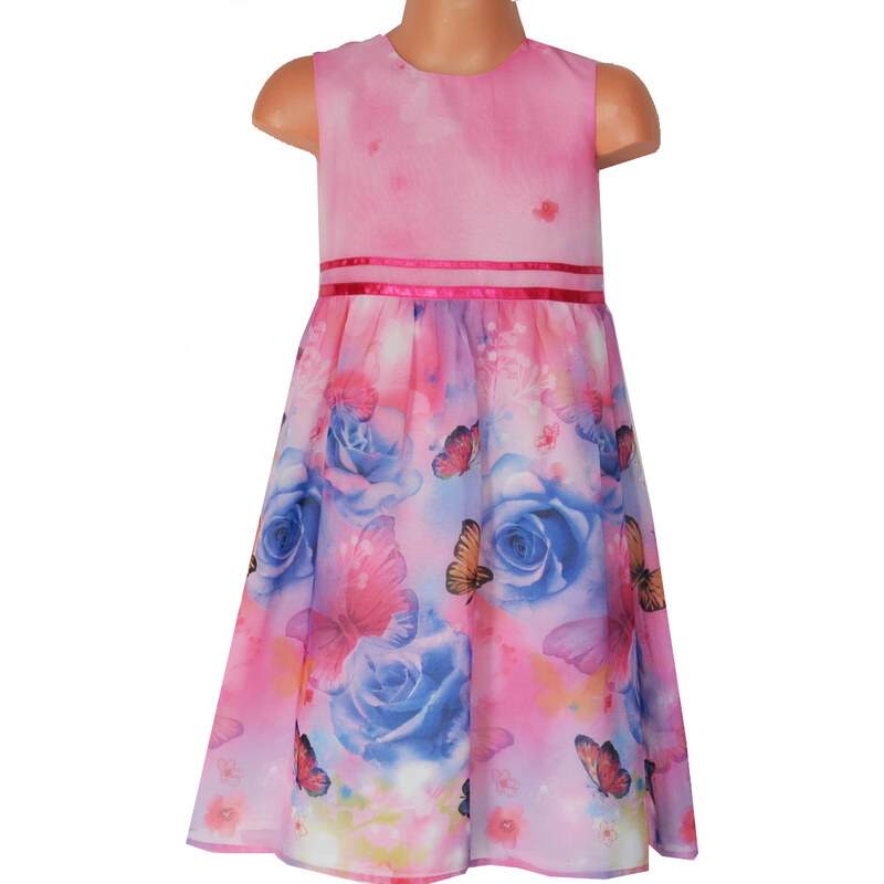 Topo Dívčí šaty s růžičkami a motýlky - růžové