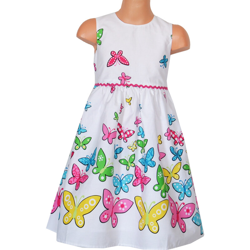 Topo Dívčí šaty s motýlky - bílé