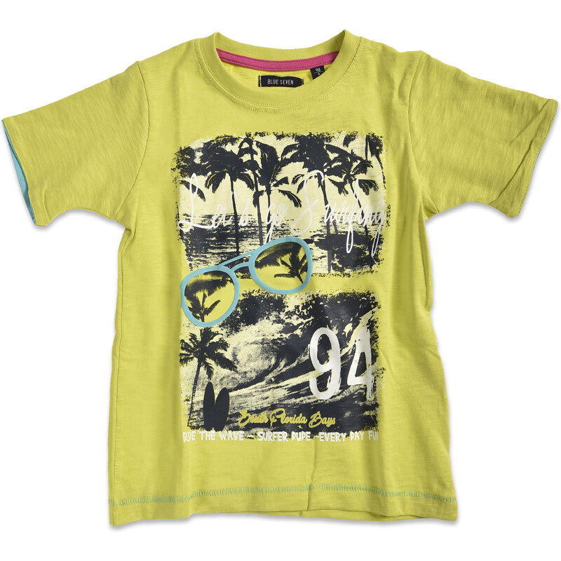 Blue Seven Chlapecké tričko s potiskem pláže - zelenožluté